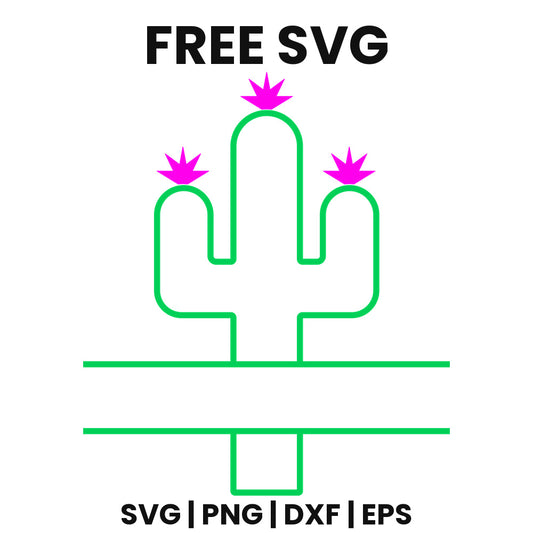 Cactus Outline Split Frame SVG Free – Name Plate Design-8SVG