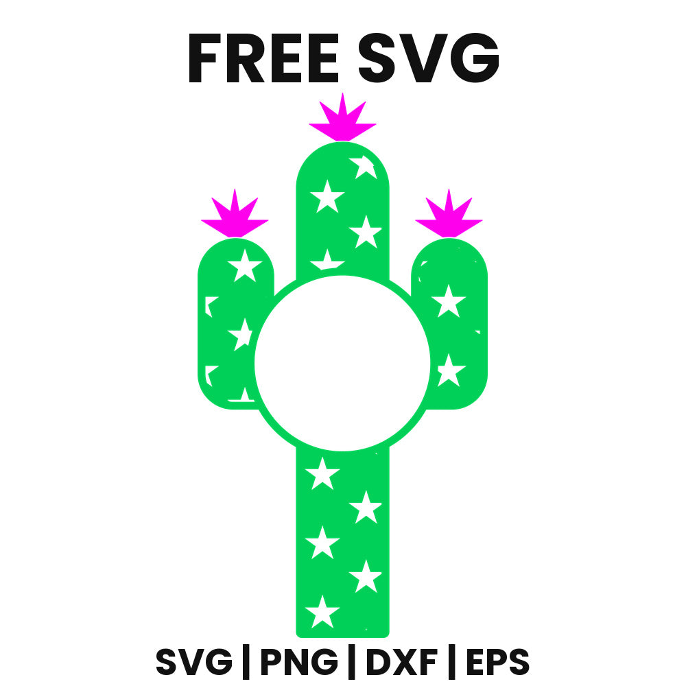 Star Cactus Monogram SVG Free – Circle Frame Design-8SVG