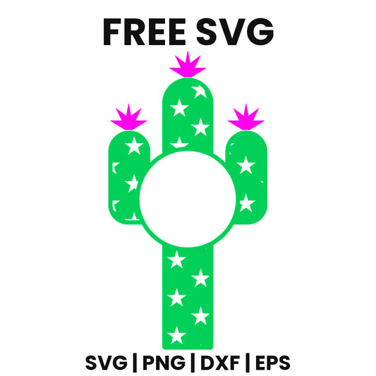 Star Cactus Monogram SVG Free – Circle Frame Design-8SVG