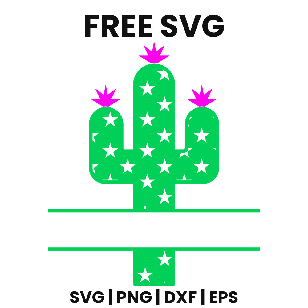 Star Cactus Split Frame SVG Free – Name Plate Design-8SVG