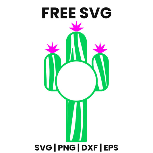 Striped Cactus Monogram SVG Free – Circle Frame Design-8SVG