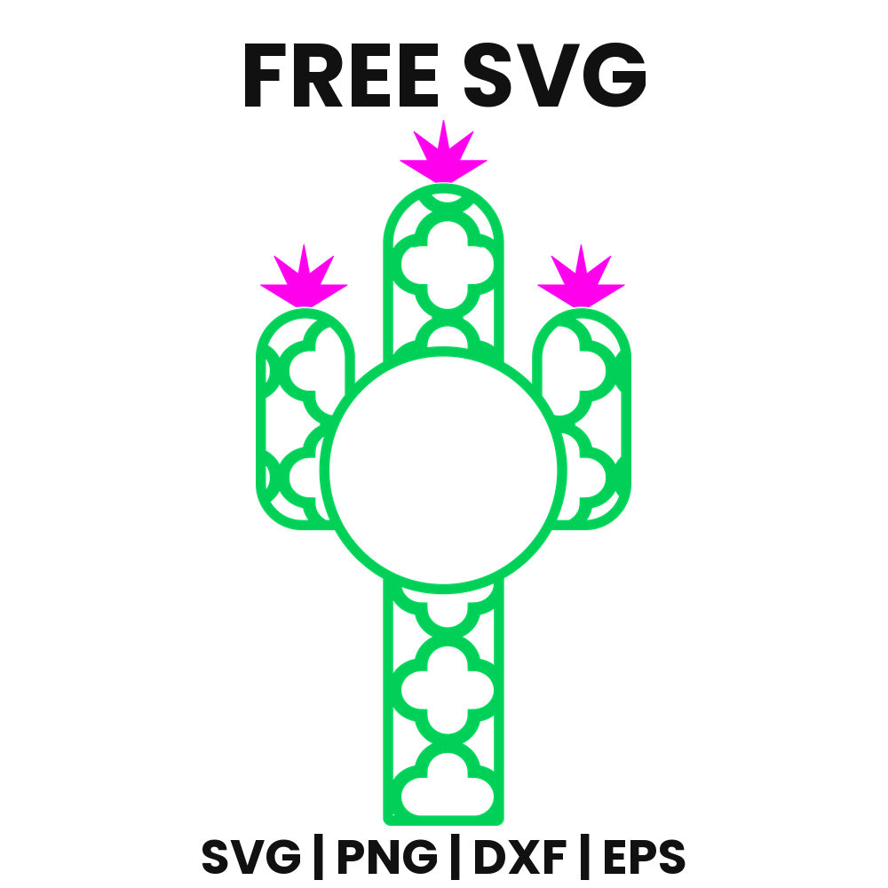 Clover Cactus Monogram SVG Free – Circle Frame Design-8SVG