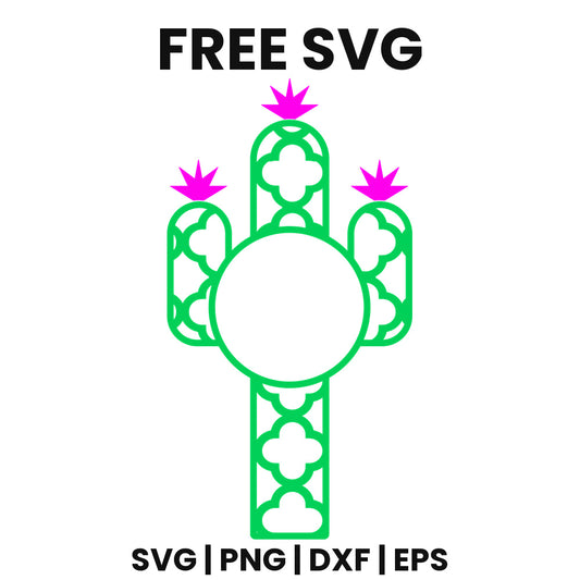 Clover Cactus Monogram SVG Free – Circle Frame Design-8SVG