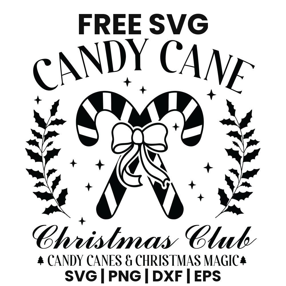 Candy Cane Christmas Club SVG Free – Black Holiday Badge Design-8SVG
