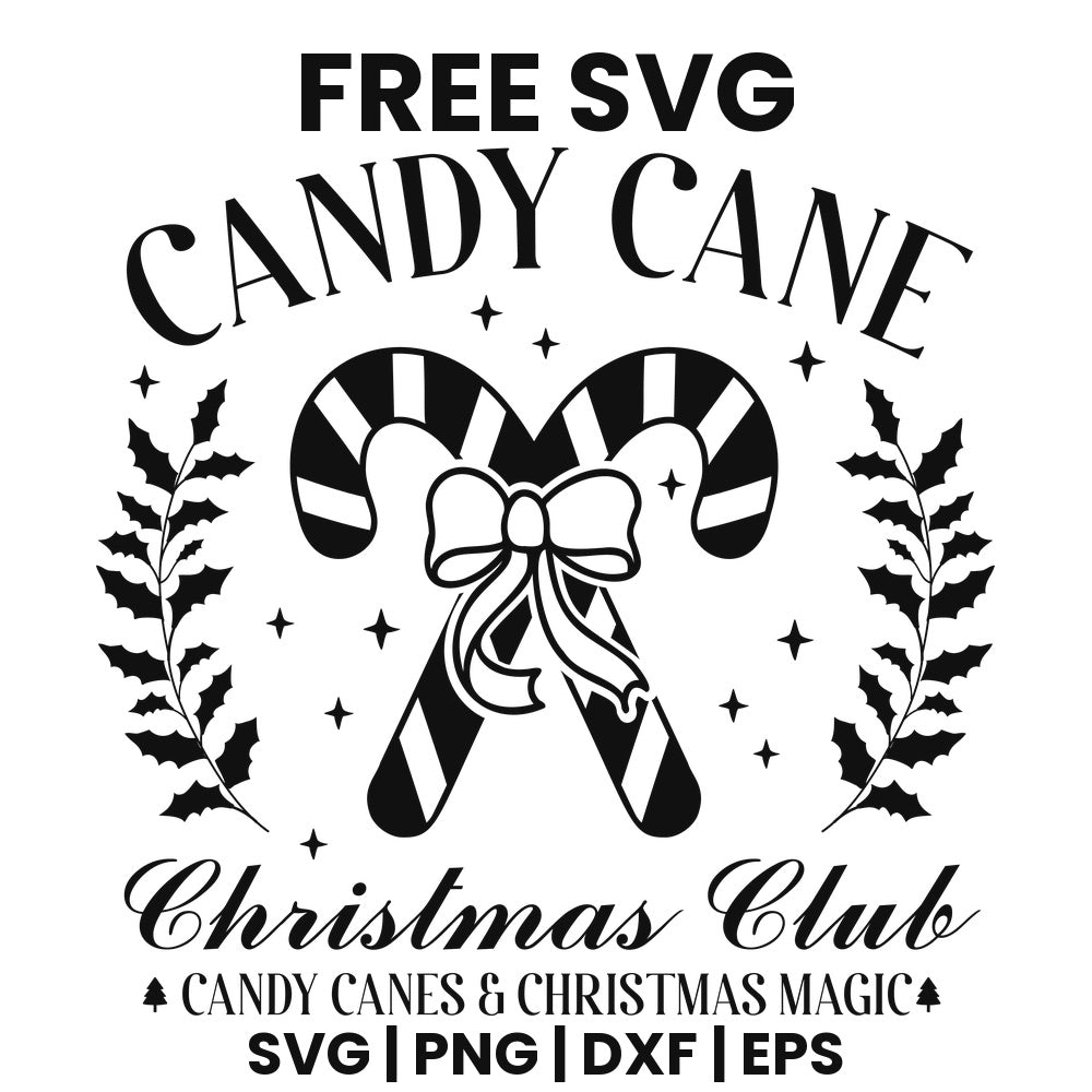 Candy Cane Christmas Club SVG Free – White Holiday Badge Design-8SVG