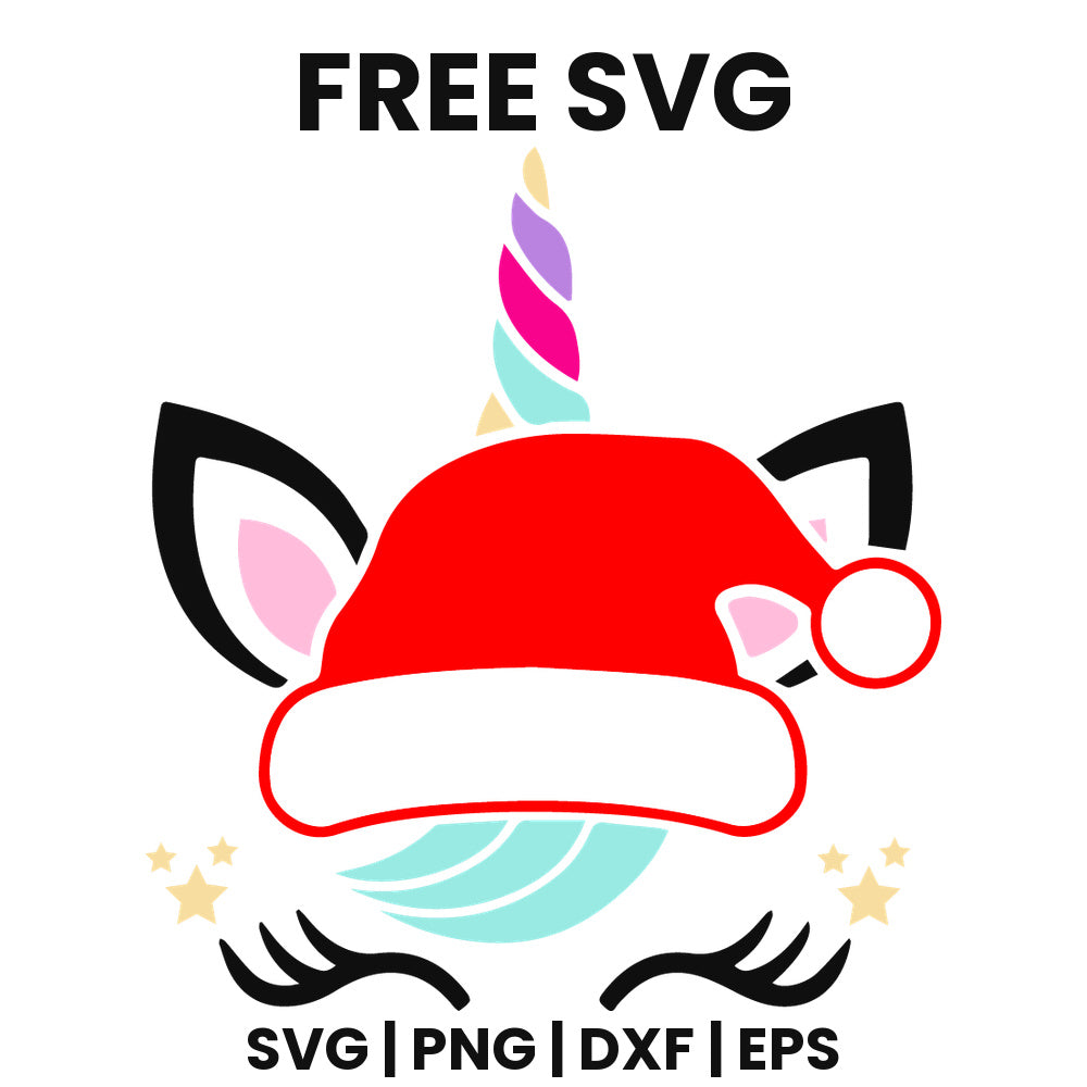 Cat Unicorn Face Santa Hat SVG Free – Cat Unicorn Badge Design-8SVG