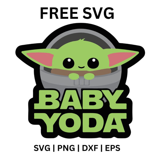 Chibi green alien baby peeking from a gray hover pod above bold green and black two-line character name lettering, free alien baby emblem SVG cut file preview.