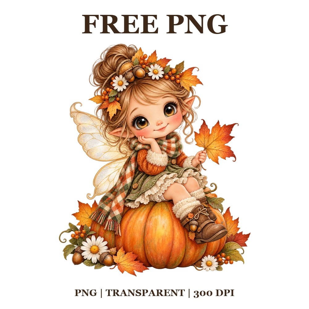 Cute Autumn Fairy On Pumpkin Free PNG – Whimsical Autumn Fairy Clipart