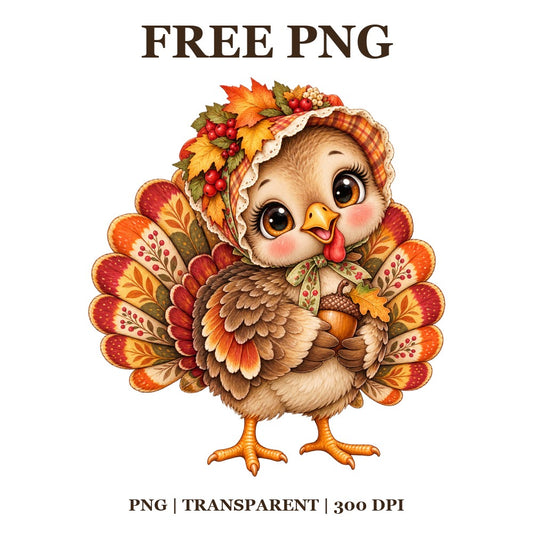 Cute Baby Turkey Floral Bonnet Free PNG – Cute Thanksgiving Turkey Clipart-8SVG