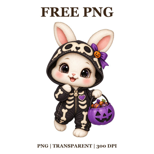 Cute Bunny Skeleton Costume Free PNG – Halloween Bunny Clipart-8SVG