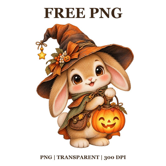 Cute Bunny Witch Pumpkin Lantern Free PNG – Cute Witch Bunny Clipart-8SVG