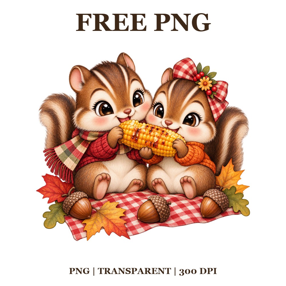 Cute Chipmunks Corn Thanksgiving Free PNG – Thanksgiving Chipmunks Clipart