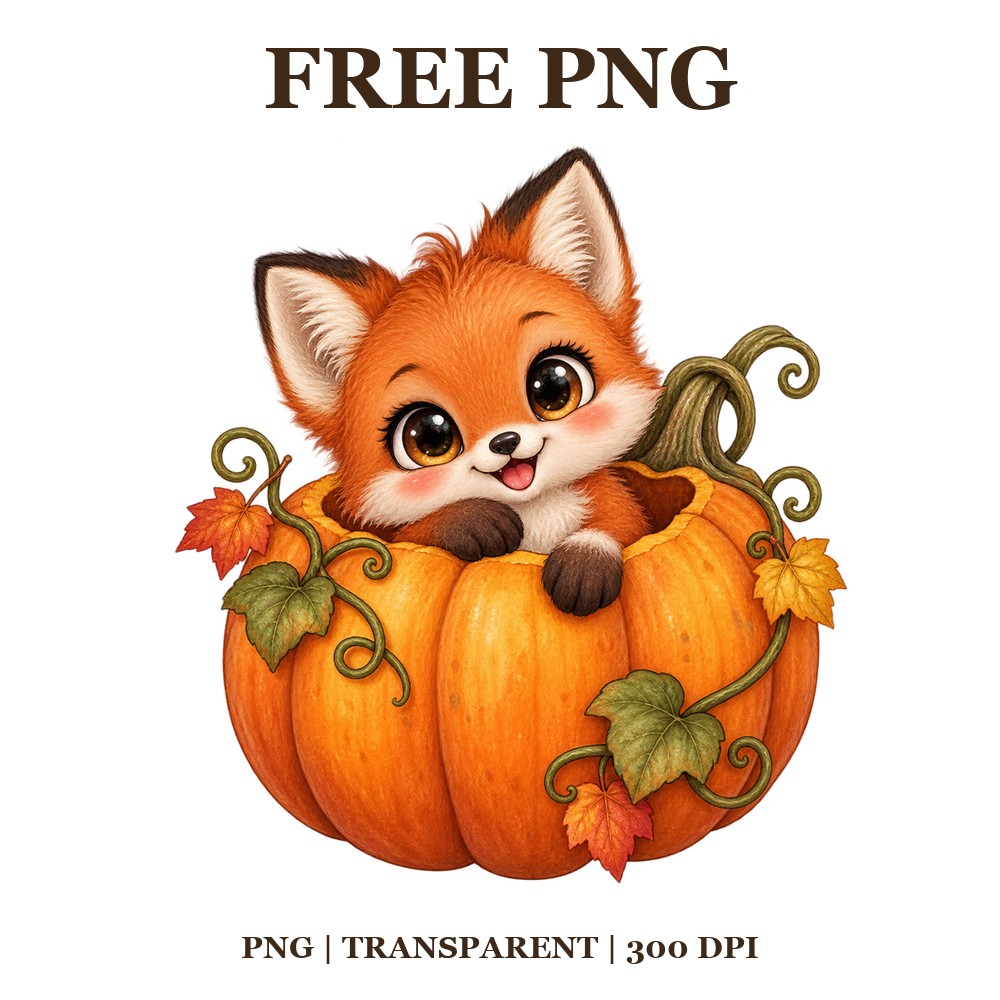 Cute Fox In Pumpkin Free PNG – Cute Fall Fox Clipart