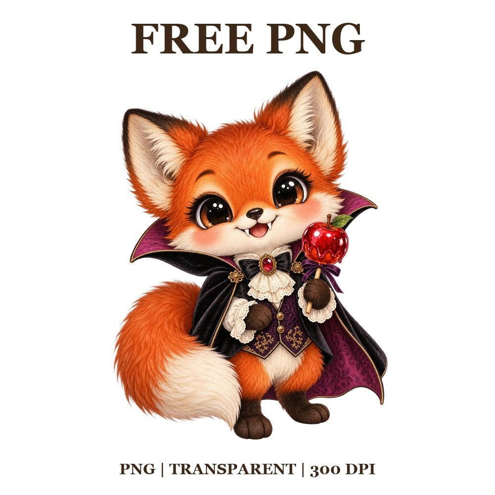 Cute Fox Vampire Halloween Free PNG – Halloween Vampire Fox Clipart