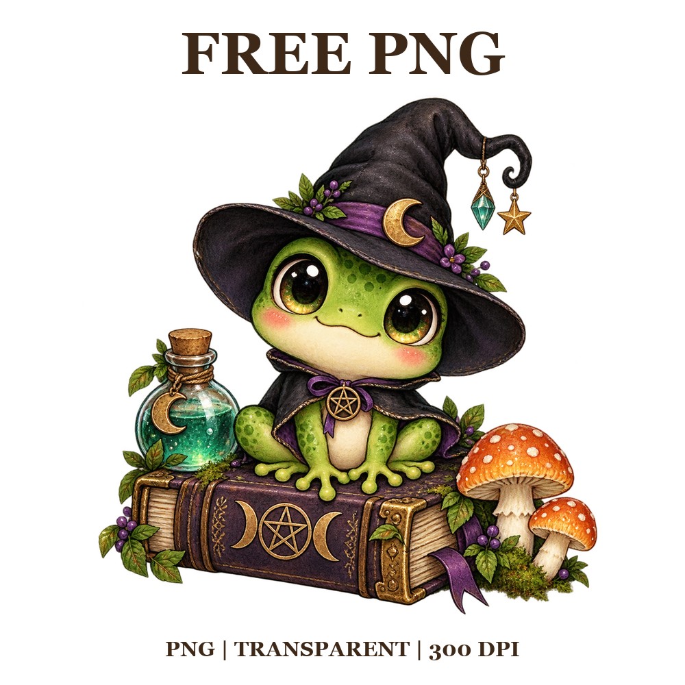 Cute Frog Witch Spellbook Free PNG – Halloween Frog Clipart