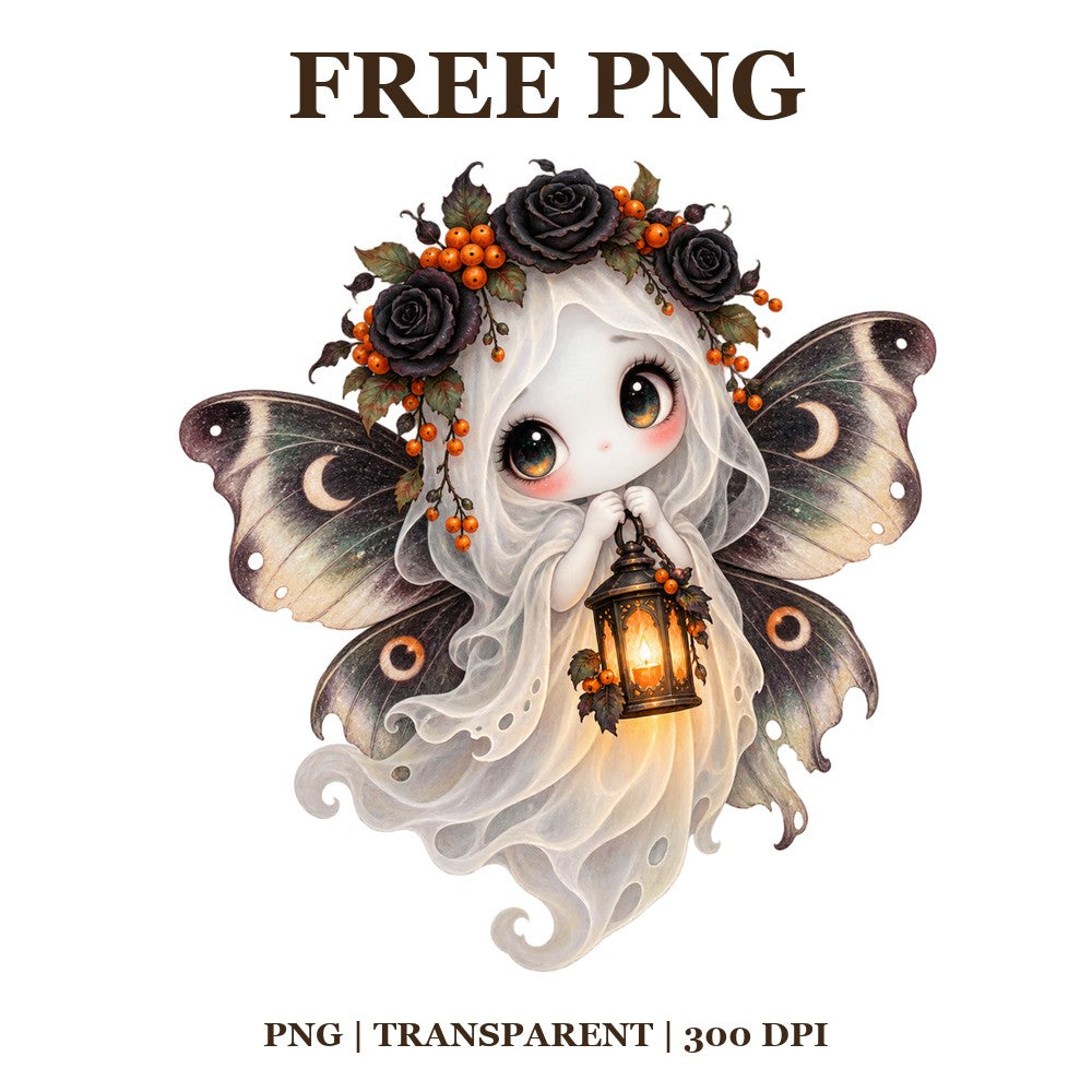Cute Ghost Fairy Lantern Free PNG – Whimsical Ghost Clipart