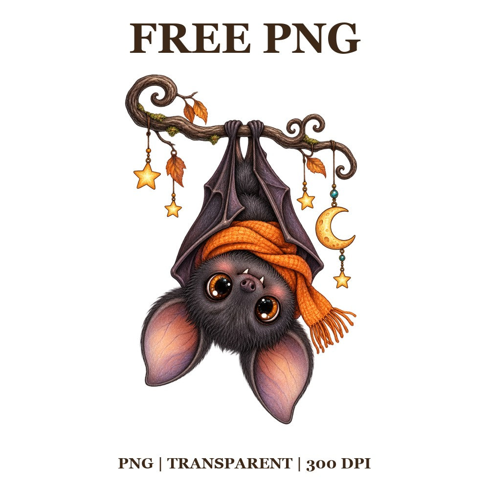 Cute Hanging Bat Halloween Free PNG – Cute Halloween Bat Clipart