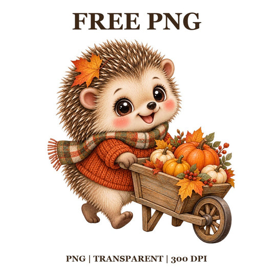 Cute Hedgehog Pumpkin Wheelbarrow Free PNG – Autumn Hedgehog Clipart-8SVG