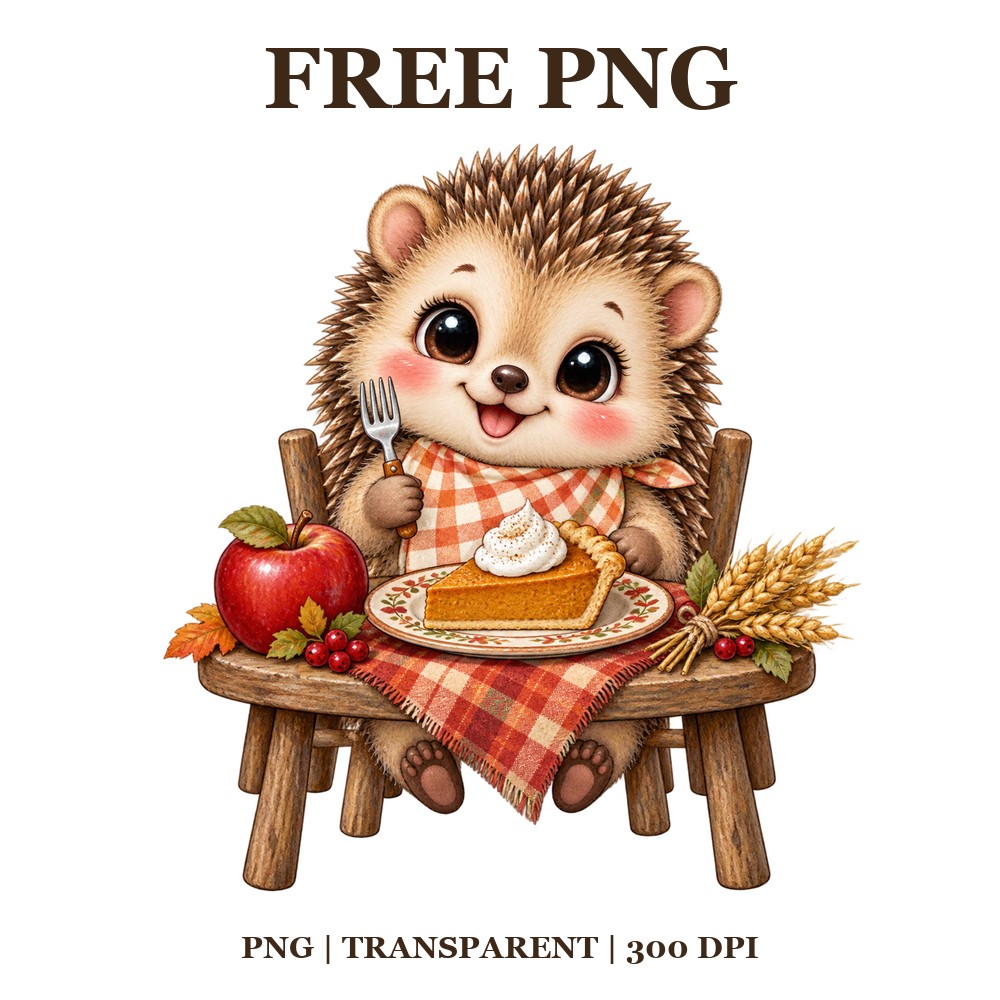 Cute Hedgehog Thanksgiving Dinner Free PNG – Thanksgiving Hedgehog Clipart