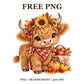 Cute Highland Cow Thanksgiving Free PNG – Autumn Highland Cow Clipart