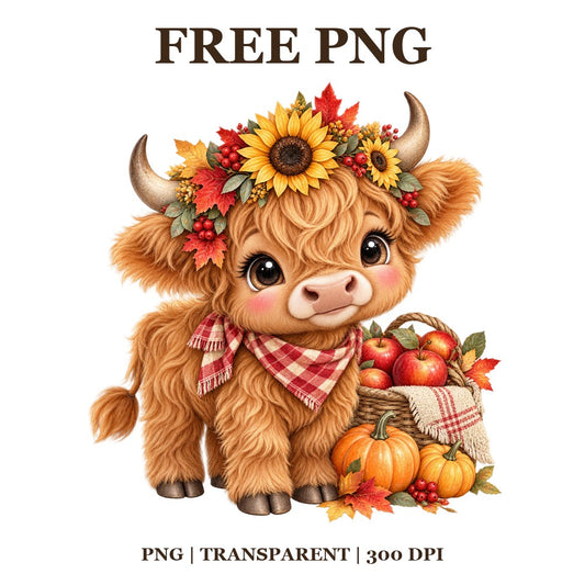 Cute Highland Cow Thanksgiving Free PNG – Autumn Highland Cow Clipart-8SVG