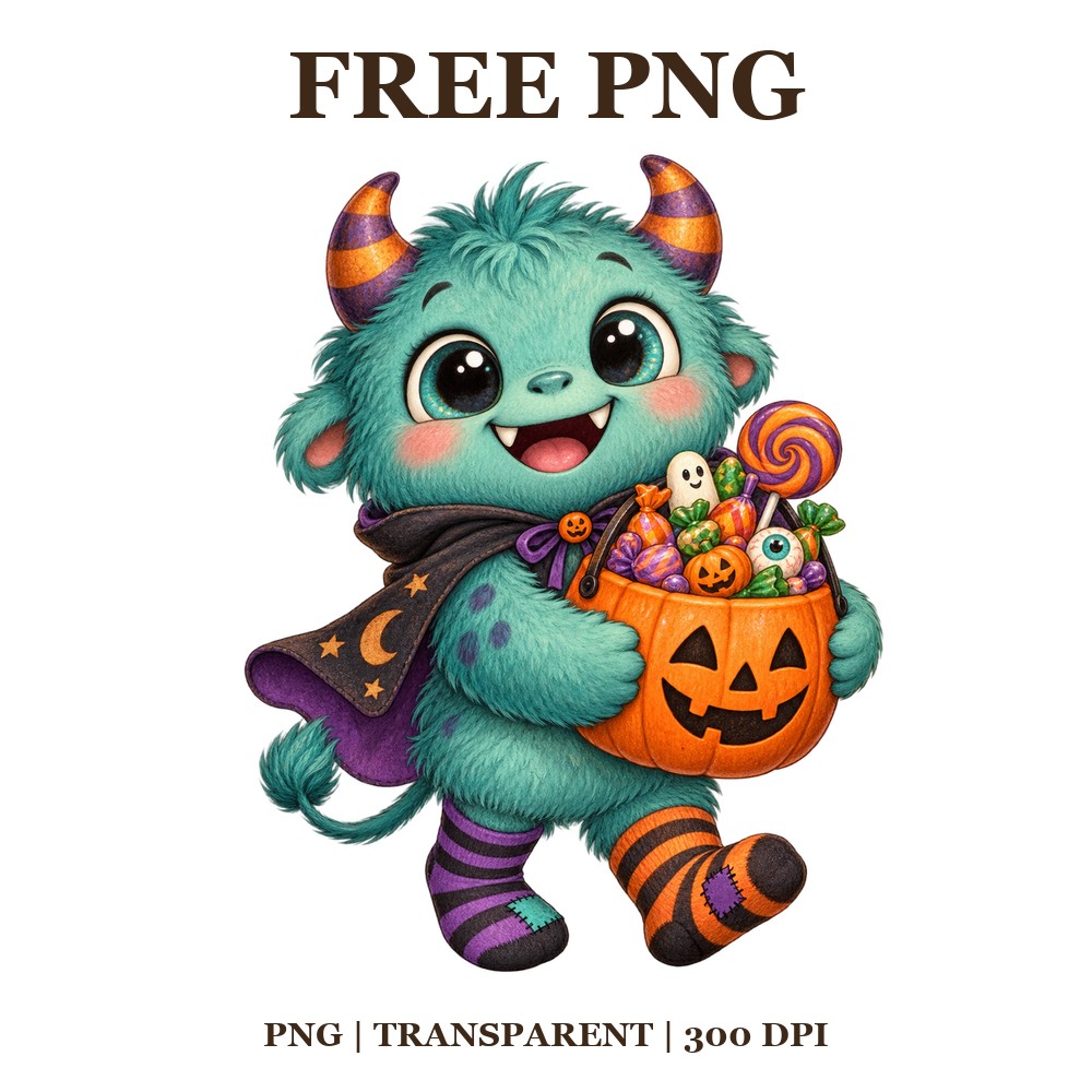 Cute Monster Trick Or Treat Free PNG – Cute Halloween Monster Clipart