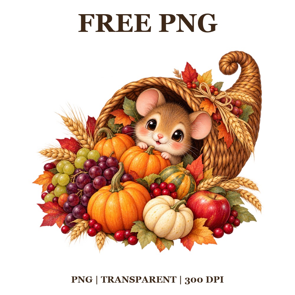 Cute Mouse Cornucopia Thanksgiving Free PNG – Thanksgiving Cornucopia Clipart