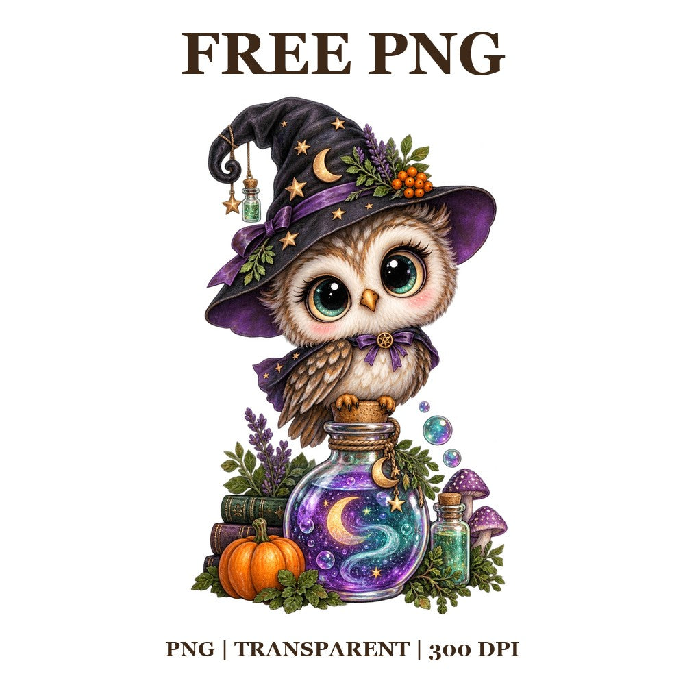 Cute Owl Witch Potion Free PNG – Halloween Owl Clipart