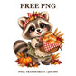 Cute Raccoon Bread Basket Free PNG – Thanksgiving Raccoon Clipart