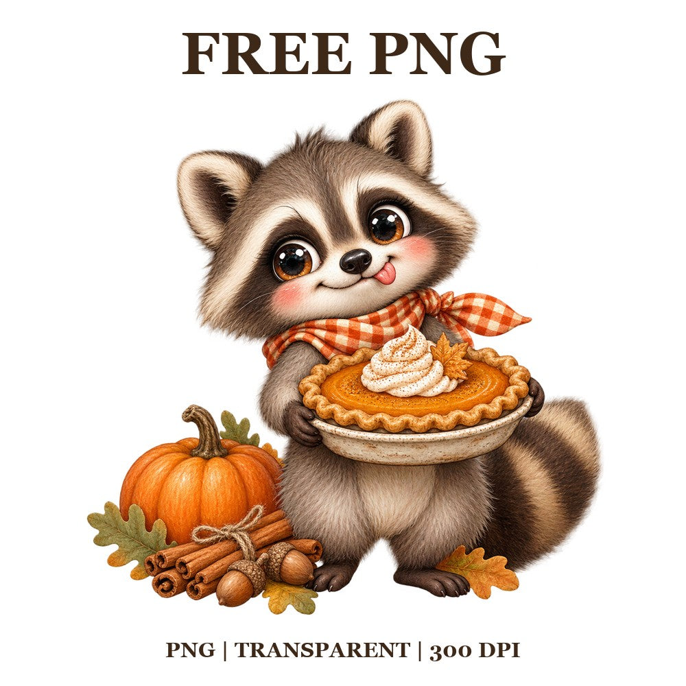 Cute Raccoon Pumpkin Pie Free PNG – Autumn Raccoon Clipart