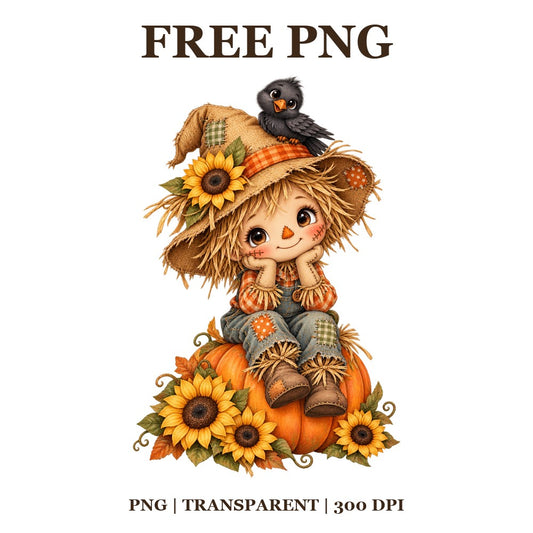 Cute Scarecrow Pumpkins Sunflowers Free PNG – Fall Scarecrow Clipart-8SVG