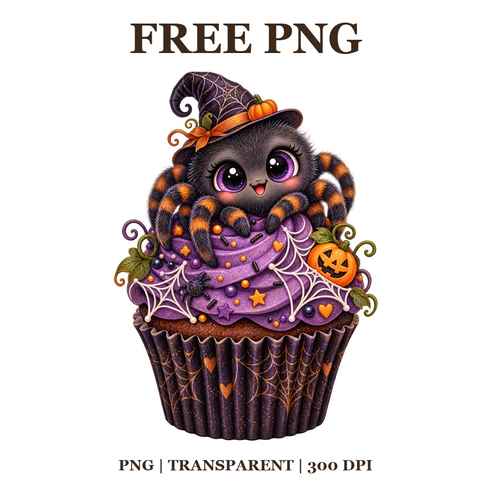 Cute Spider Halloween Cupcake Free PNG – Halloween Cupcake Clipart