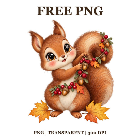 Cute Squirrel Autumn Garland Free PNG – Autumn Squirrel Clipart-8SVG