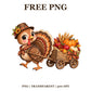 Cute Turkey Harvest Wagon Free PNG – Thanksgiving Turkey Clipart