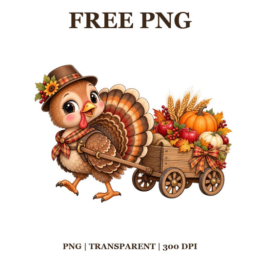 Cute Turkey Harvest Wagon Free PNG – Thanksgiving Turkey Clipart-8SVG