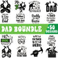 Dad SVG bundle preview in black with hammer and wrench fists, Mr. Fix It, World's Best Dad and My Father My Hero designs