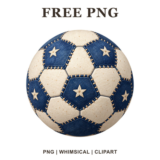 Soccer ball in a denim patchwork style, soccer PNG clipart.
