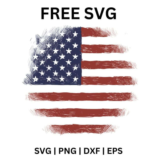 Distressed American flag painted with rough brush stroke edges in red, white and navy with white stars, free grunge brush stroke flag SVG cut file preview.