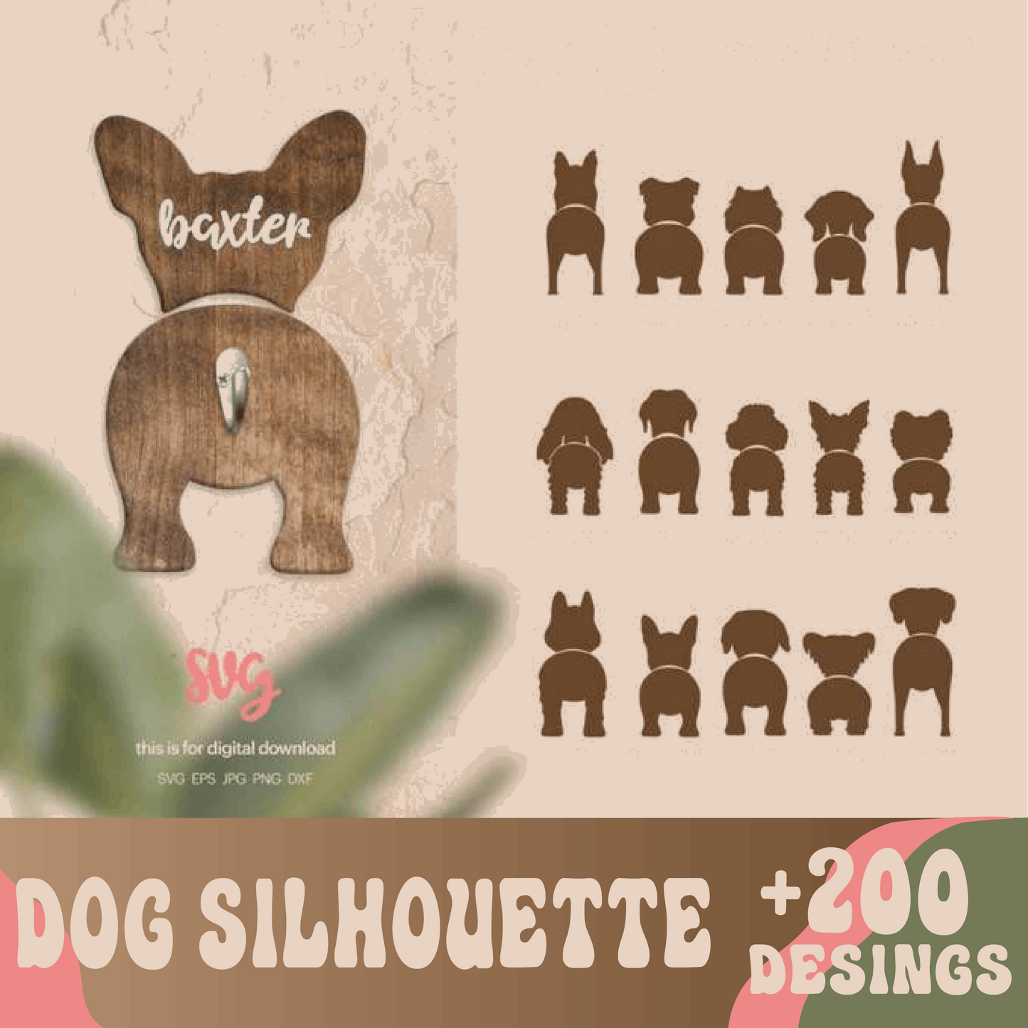 200+ Dog Butt SVG Bundle | Silhouette, Chow Chow, Leash Holder- 8SVG