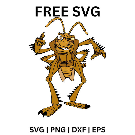 Golden brown cartoon beetle with long antennae standing on its hind legs with arms raised excitedly, free cartoon beetle SVG cut file preview.