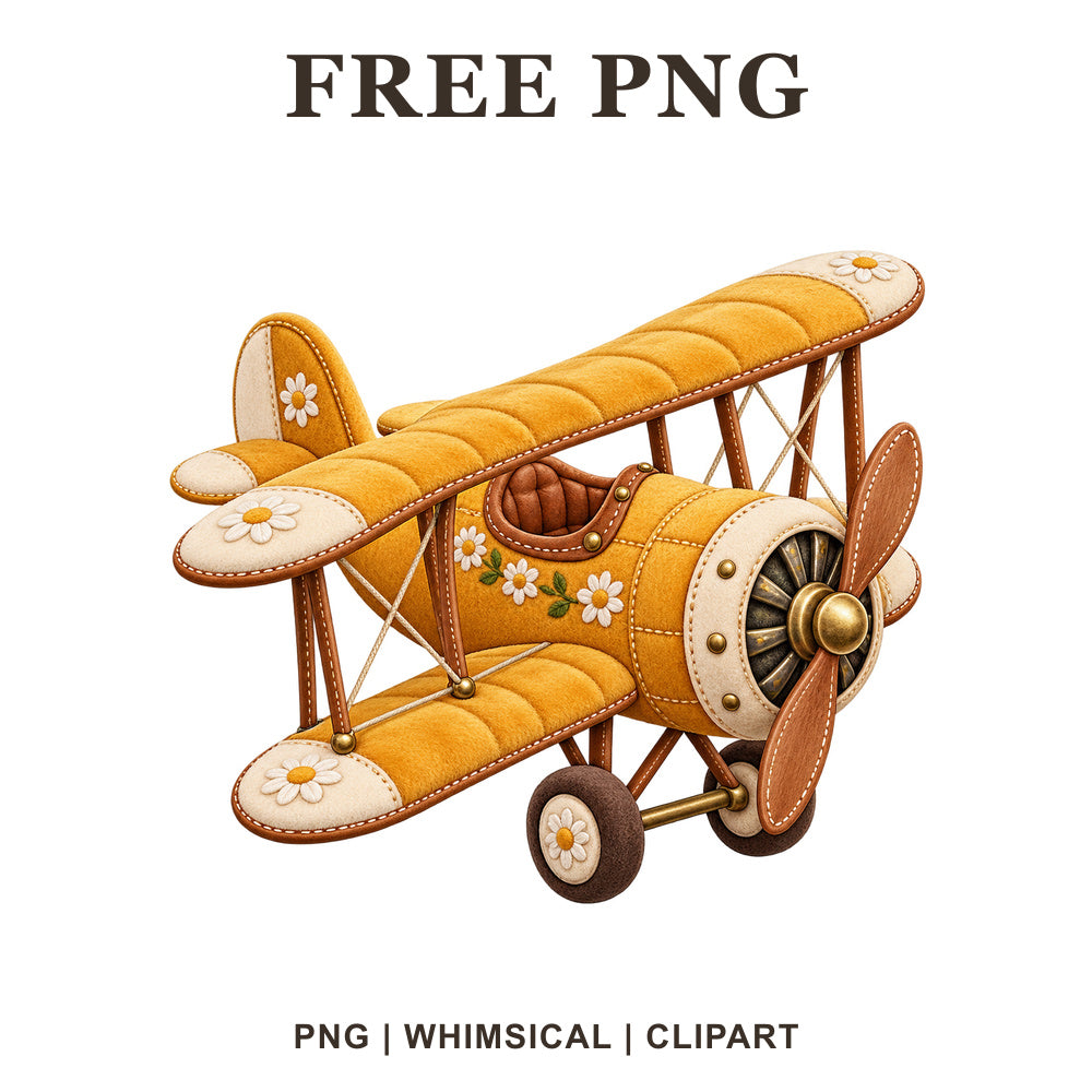 Airplane in a golden honey style, whimsical airplane PNG clipart.