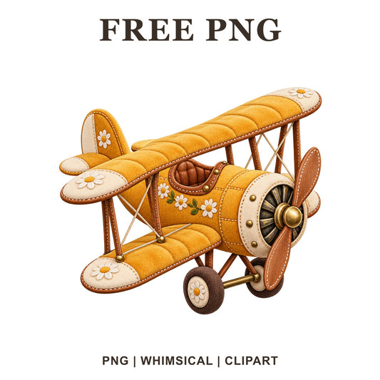 Airplane in a golden honey style, whimsical airplane PNG clipart.