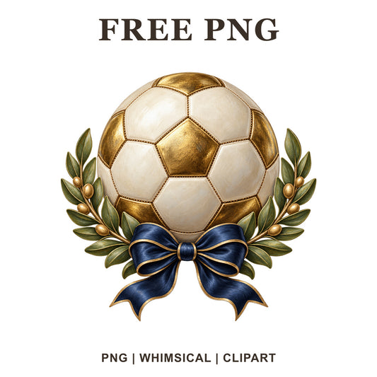 Soccer ball with a golden laurel detail, soccer PNG clipart.