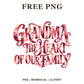 Grandma The Heart of Our Family ornate lettering in red and pink watercolor, free grandma quote PNG