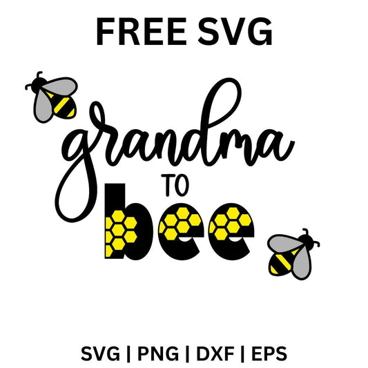 Grandma to Bee script lettering with honeycomb filled letters and two little bees flying at the corners, free grandma to bee SVG cut file preview.