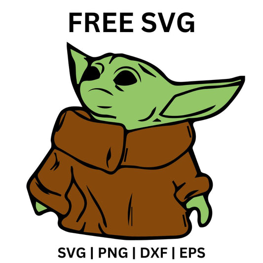 Layered green big-eared alien baby in a brown robe gazing upward, free layered alien baby SVG cut file preview.