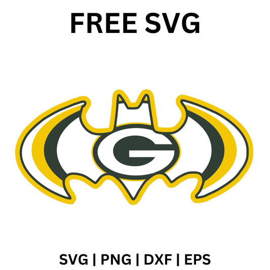 Green and gold bat-wing shaped oval emblem with a green letter G in the center, free bat wing letter G football SVG cut file preview.