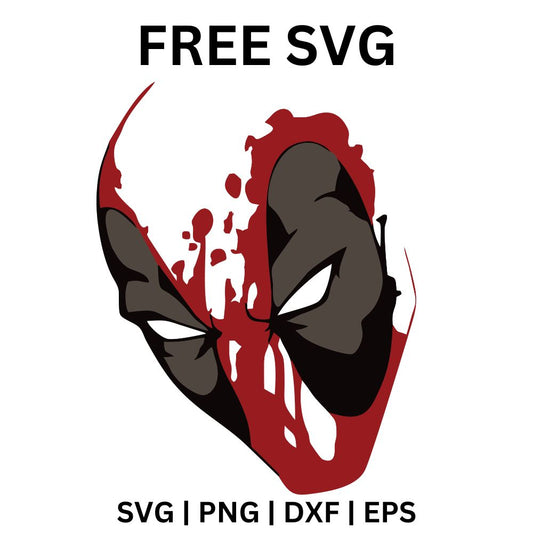 Grunge gray and black hero mask face with intense eyes and a bold red paint splatter across the top, free grunge mask SVG cut file preview.