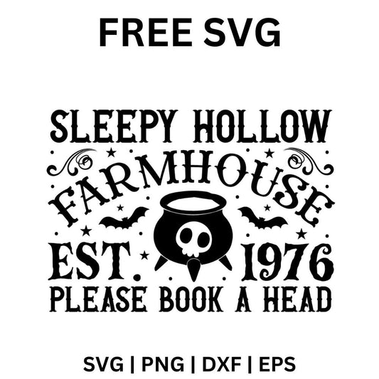 Black vintage Halloween farmhouse sign with Est. 1976 lettering around a skull faced cauldron, bats, stars and scrolls, free Halloween farmhouse sign SVG cut file preview.