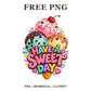Colorful ice cream cone clipart with three scoops, a cherry and Have a Sweet Day lettering, free PNG